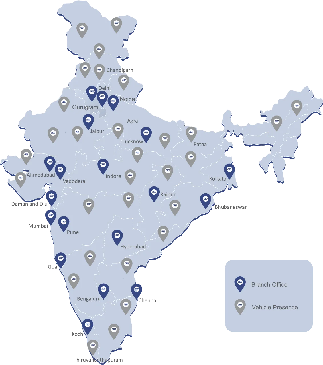 taxi and luxury car rental services across numerous cities in India